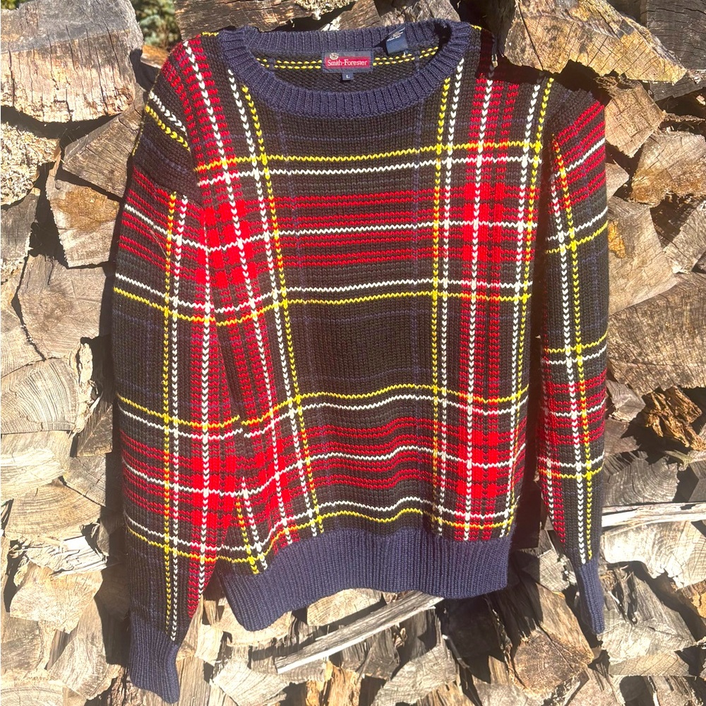 Vintage Smith-Forester 100% Wool Plaid Sweater Men's Large EUC